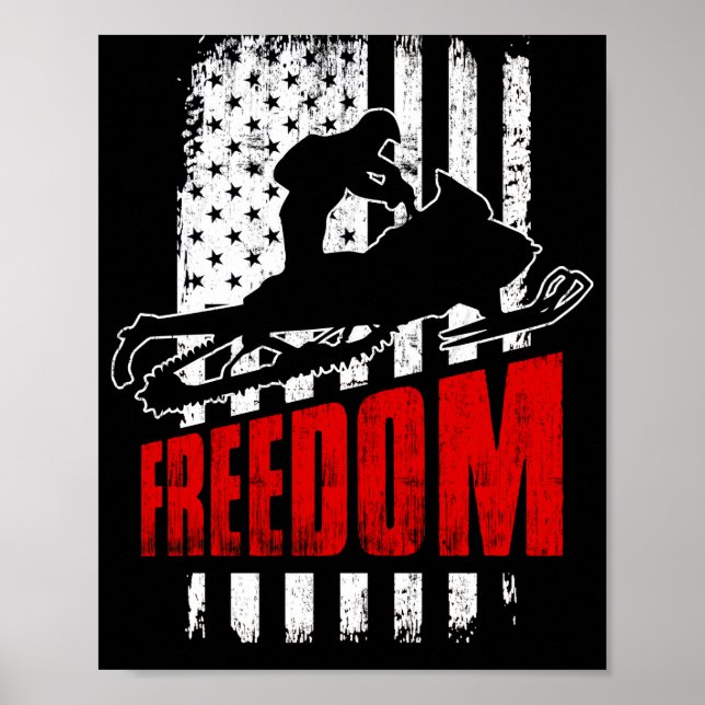 Poster Snowmobile Snowmobiling Freedom Flag EUA (Frente)