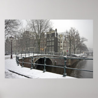 Póster Snowy Amsterdam nos Países Baixos no inverno