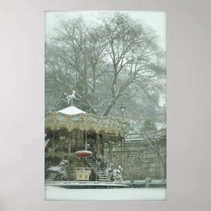 Póster Snowy carousel Paris