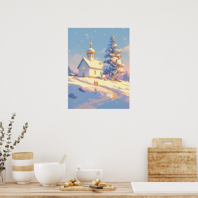 Poster Snowy Christmas Church Scene (Cozinha)