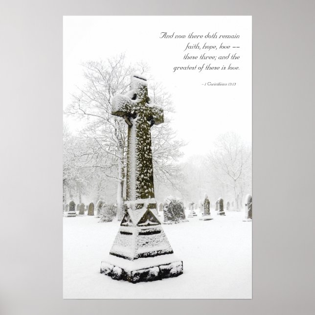 Póster Snowy Cross: 1 Corinthians 13:13 - Inspirational C (Frente)