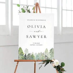Poster Snowy Evergreen Forest Casamento no inverno bem-vi