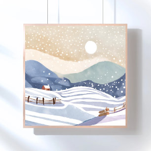 Poster Snowy Hillside   Watercolor Winter