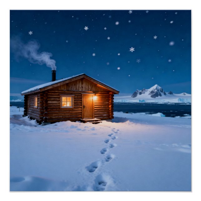 Póster Snowy Log Cabin (Frente)