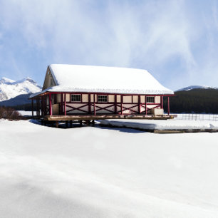 Poster Snowy Maligne Lake Boat House