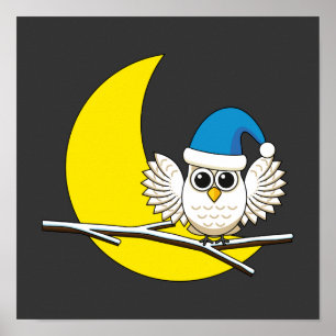 Poster Snowy Owl em Nova Lua Noite de inverno