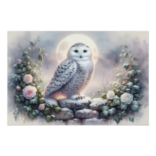 Póster Snowy Owl no Jardim de inverno da Lua