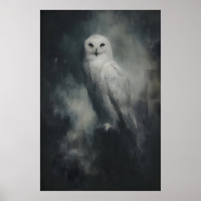 Poster Snowy Owl Wall Art Printable Gothic Bird Painting (Frente)