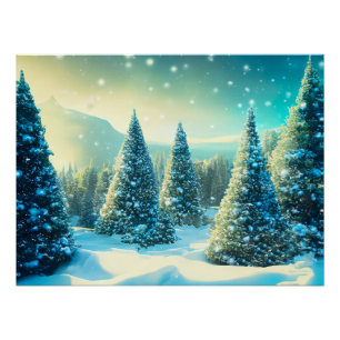 Póster Snowy Pine Tree Forest Winter Wonderland