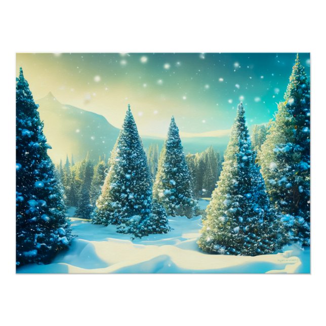 Póster Snowy Pine Tree Forest Winter Wonderland (Frente)