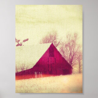 Poster Snowy Rustic Red Winter Barn em Iowa