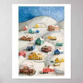 Poster Snowy Winter Village Art