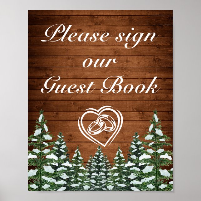 Poster Snowy Wood & Forest Country Pine Sinal de Casament (Frente)