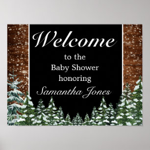Poster Snowy Wood & Forest Pine Chá de fraldas - Sinal d