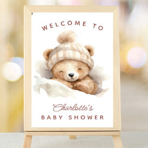 Poster Snuggle Up Bear Chá de fraldas Sinal de Boas-vinda