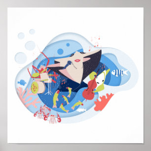 Poster Sob A Música Musical Sea Marine Animal