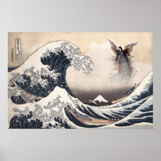 Poster Sob a Onda fora de Kanagawa com a Donzela da Lua