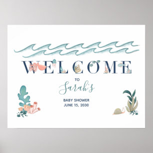 Poster Sob o Chá de fraldas de animais do oceano marinho