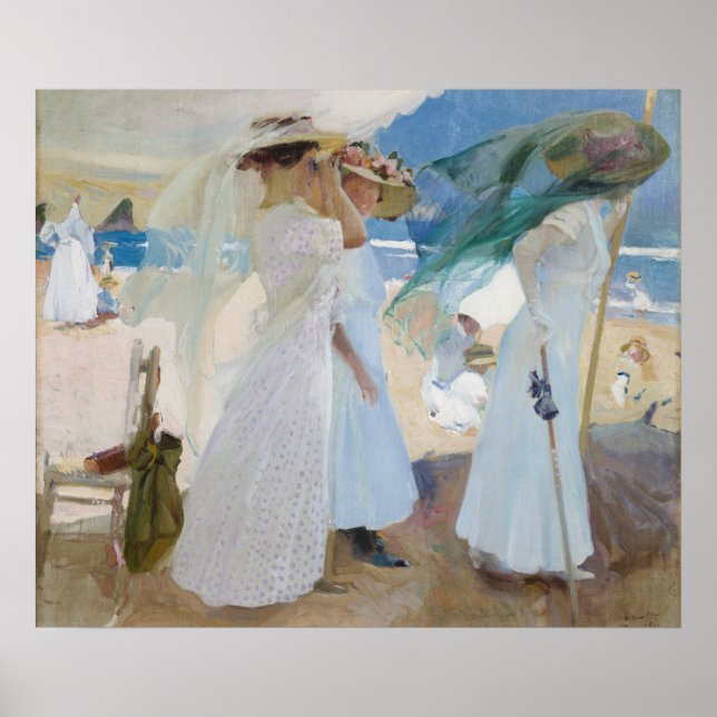 Poster Sob o Guarda-Chuva, Cena de Praia Aquarela (Frente)