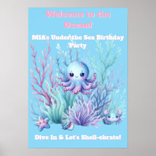 Poster Sob o Mar - Cartaz de Aniversário de Meninas Editá