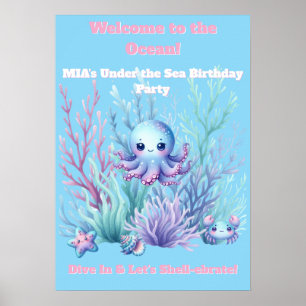 Poster Sob o Mar - Cartaz de Aniversário de Meninas Editá