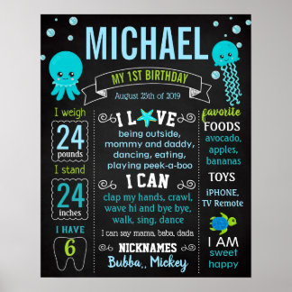 Poster Sob o mar Peixe-Geleia Sinal de Aniversário da Tar