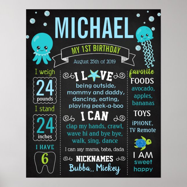 Poster Sob o mar Peixe-Geleia Sinal de Aniversário da Tar (Frente)