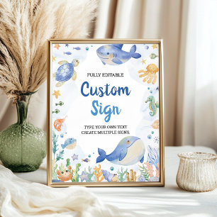 Poster Sob o Sinal de Mesa Personalizada do Sea Watercolo