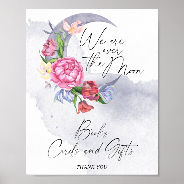 Poster Sobre a Lua Flores Chás de fraldas Livros, Cartões (Frente)