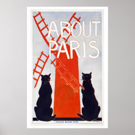 Poster Sobre Paris França Moinho de Vento Vermelho Gatos 