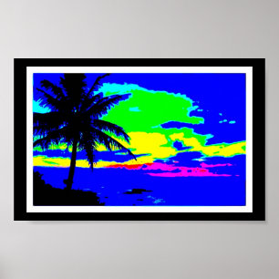 PÓSTER SOBREFERÊNCIA DO SURF COLORIDO TROPICAL DO SOL DI