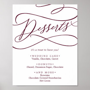 Poster Sobremesas de Casamento em Texto Burgundy Romântic