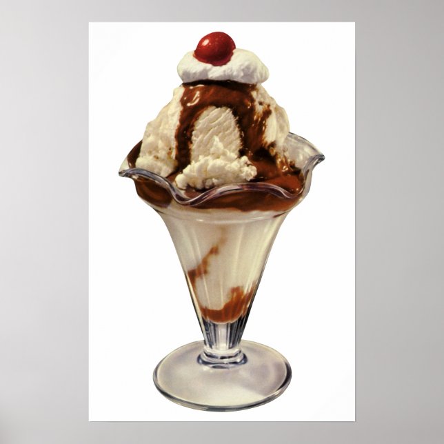 Poster Sobremesas de Sundae de Sorvete com Chocolate Quen (Frente)