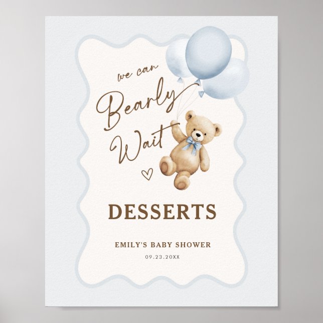 Poster Sobremesas para Chá de Bebê Menino com Ursinho de  (Frente)