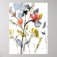 Sobreposição de Flor - Flores e caules de Aquarela