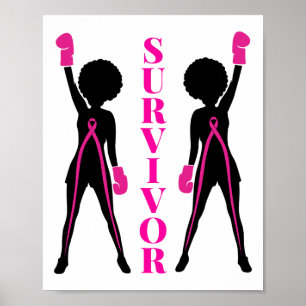 Poster Sobrevivente Câncer da Mama Rosa Fita Negra Menina