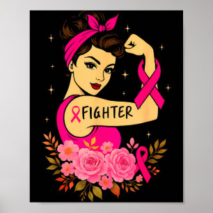 Poster Sobrevivente de Câncer de Mama Rosie Riveter Rosa