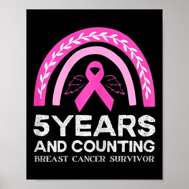 Poster Sobrevivente de câncer Teto 5 Anos Cancer Pink Rai (Frente)