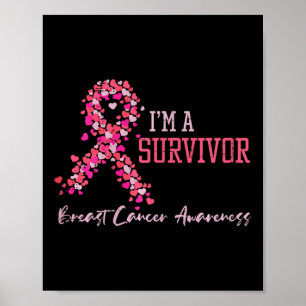 Poster Sobrevivente Fitas Rosa Corações Cancer Awarene
