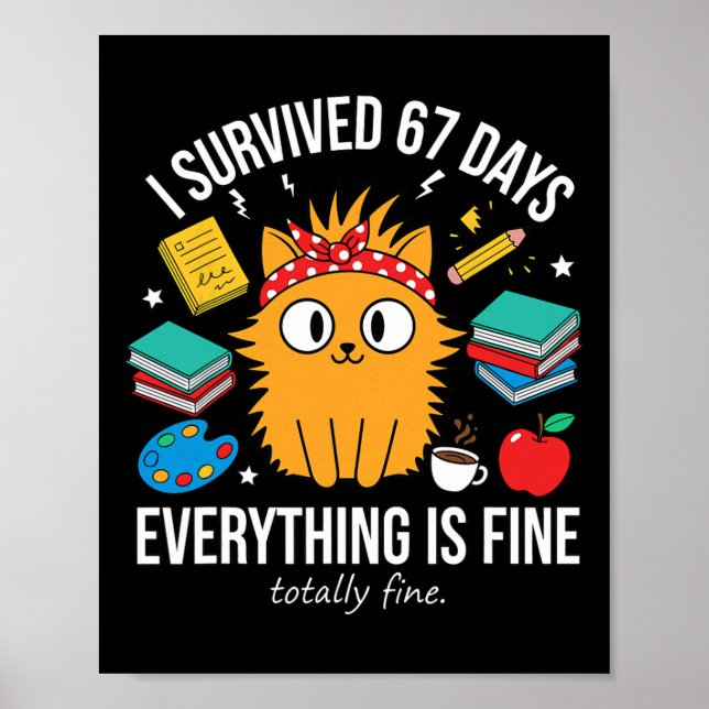 Poster Sobrevivi a 67 Dias De Escola Funny Cat Meme Profe (Frente)