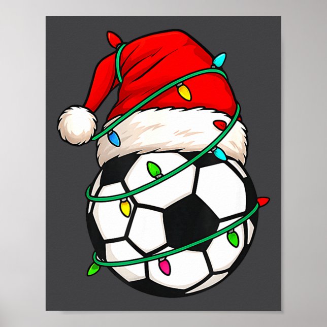 Poster Soccer With Santa Hat Funny Christmas Xmas Gift  (Frente)