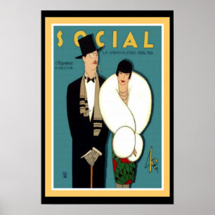 Poster social 13 x 19 do art deco de La Habana