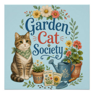 Póster Sociedade do Gato de Jardim Florais Cottagecore
