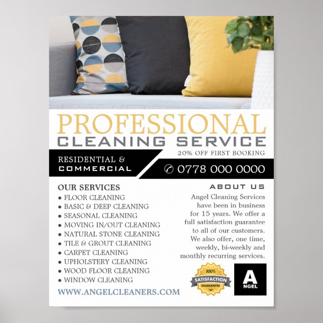 Poster Socorros, Anúncios de serviços de limpeza (Frente)