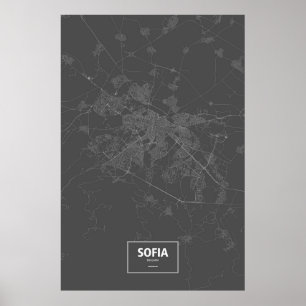 Poster Sófia, Bulgária (branca no preto)