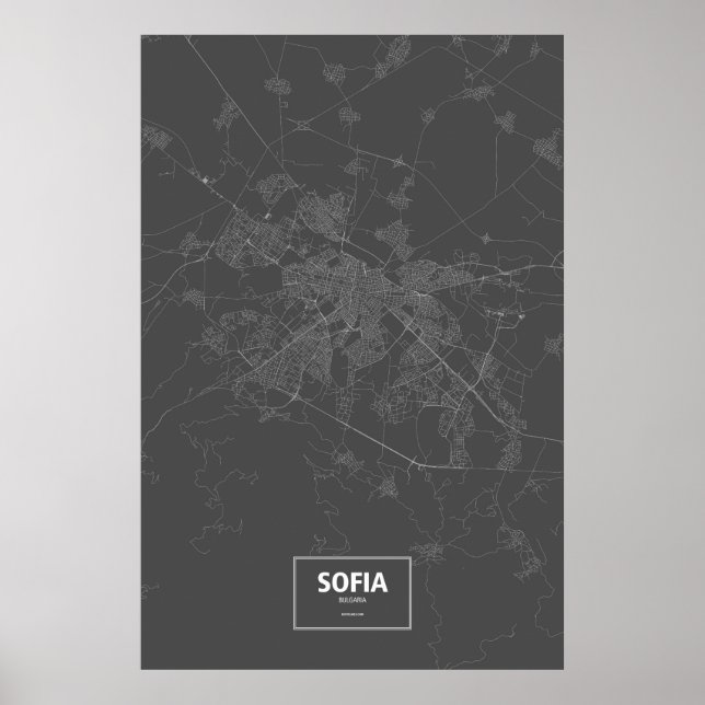 Poster Sofia, Bulgária (branco no preto) (Frente)