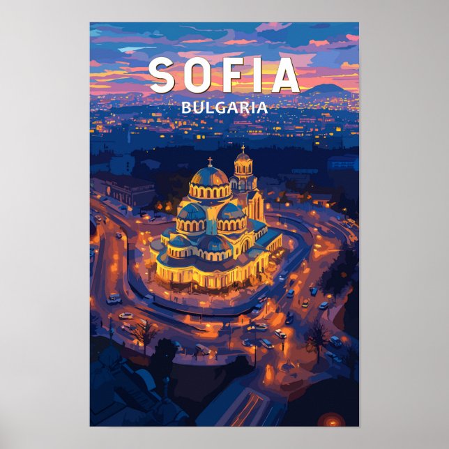 Poster Sofia Bulgária Ilustração Arte de Viagem Vintage (Frente)