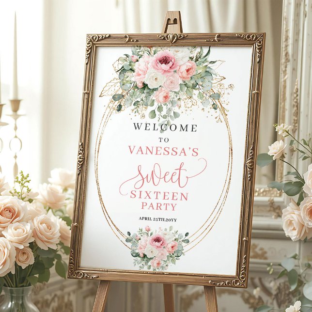Poster Sofisticado Bem-vindo aos 16 Anos em Rosa Poeirent (Sophisticated Dusty Pink 16th Welcome)