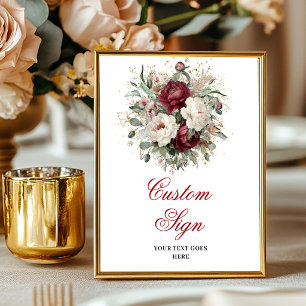 Poster Sofisticado Boho Borgonha Floral Dourado Personali