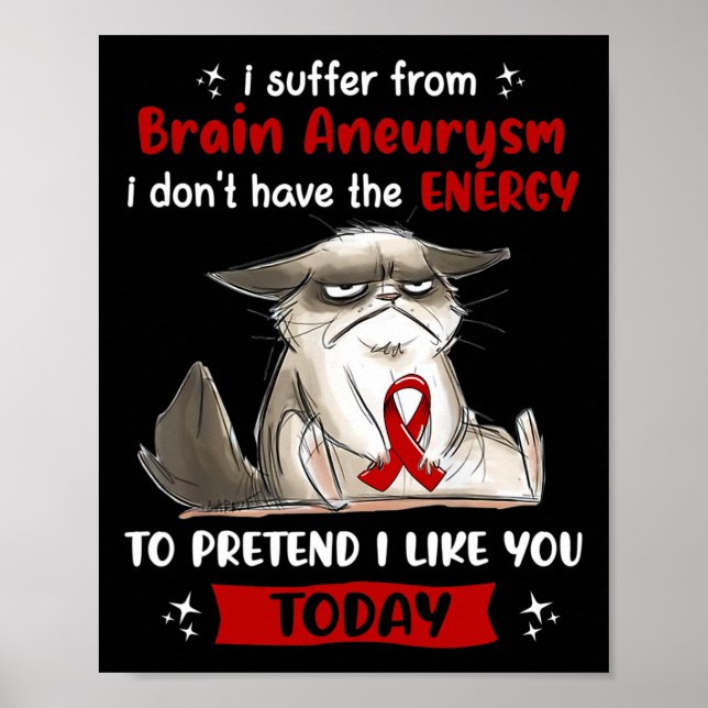 Poster Sofre de aneurisma cerebral conscientização gato d (Frente)